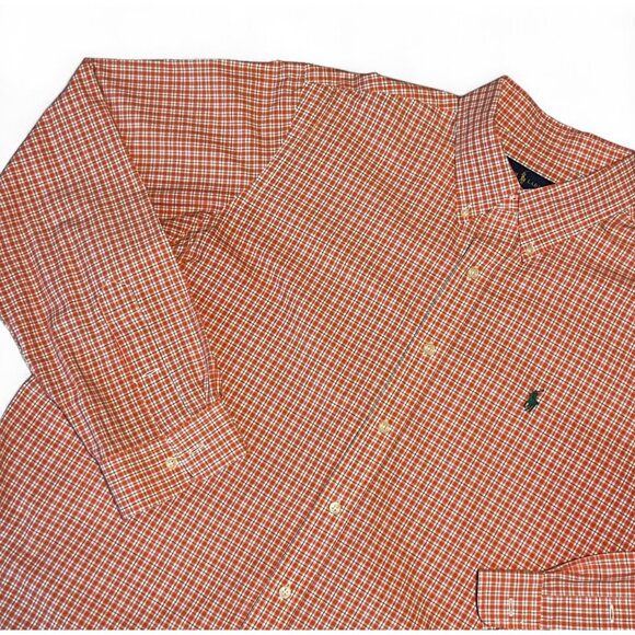 Ralph Lauren Men's Orange/White Plaid Cotton Button-Down Shirt with Logo, XL - Picture 1 of 13